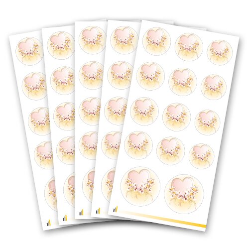 Sticker-Sheet HEART WITH PINK FLOWERS - 5 sheets with 70 stickers Sticker, Decoration, Paper-Media