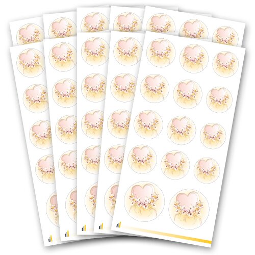 Sticker-Sheet HEART WITH PINK FLOWERS - 10 sheets with 140 stickers Sticker, Decoration, Paper-Media