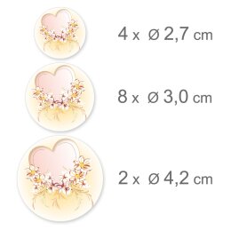 HEART WITH PINK FLOWERS Stickerbögen Decoration SIMPLE 10 sheets with 140 stickers, DIN LONG (105x210 mm), SBDL-202-10