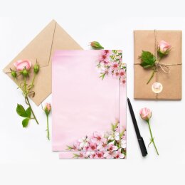Stickerbögen HERZ MIT ROSA BLÜTEN - 10 Bögen mit 140 Sticker