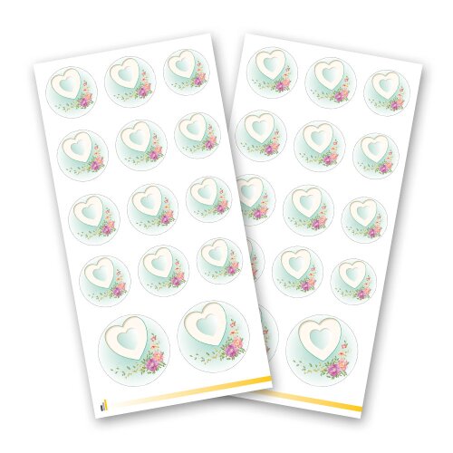 Sticker-Sheet HEART WITH PEONIES - 2 sheets with 28 stickers Sticker, Decoration, Paper-Media