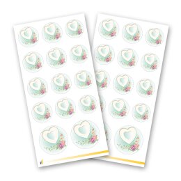 Sticker-Sheet HEART WITH PEONIES - 2 sheets with 28 stickers