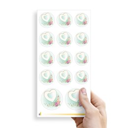 Sticker-Sheet HEART WITH PEONIES - 2 sheets with 28 stickers