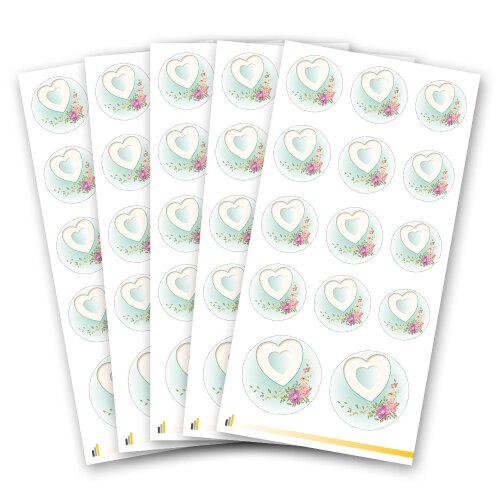 Fogli di adesivi CUORE CON PEONIES - 5 fogli con 70 adesivi Adesivo, Decorazione, Paper-Media