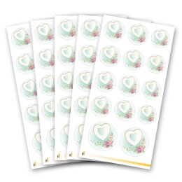 Sticker-Sheet HEART WITH PEONIES - 5 sheets with 70...