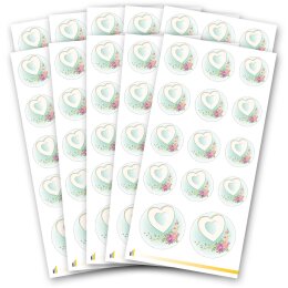 Sticker-Sheet HEART WITH PEONIES - 10 sheets with 140 stickers Sticker, Decoration, Paper-Media
