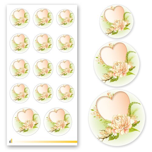 Sticker-Sheet HEART WITH WATER ROSES Flowers motif
