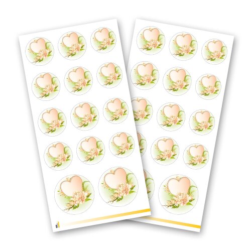Sticker-Sheet HEART WITH WATER ROSES - 2 sheets with 28 stickers Sticker, Flowers motif, Paper-Media