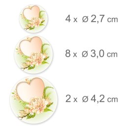 COEUR AVEC DES ROSES DEAU Stickerbögen Motif de fleurs SIMPLE 2 feuilles avec 28 autocollants, DIN LONG (105x210 mm), SBDL-204-2