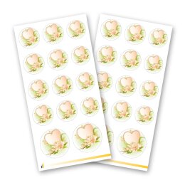 Sticker-Sheet HEART WITH WATER ROSES - 2 sheets with 28 stickers Sticker, Flowers motif, Paper-Media