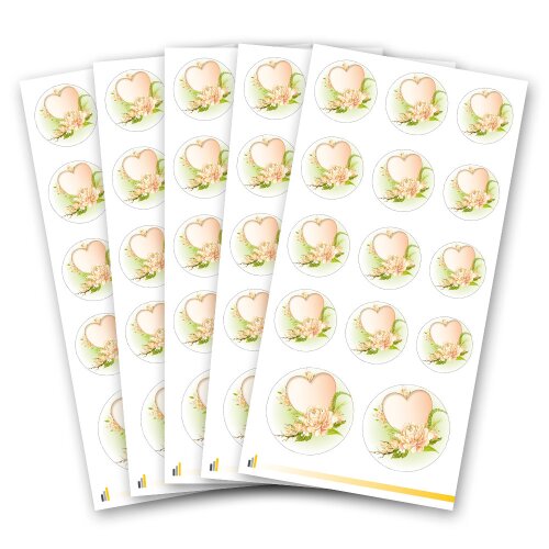 Sticker-Sheet HEART WITH WATER ROSES - 5 sheets with 70 stickers Sticker, Flowers motif, Paper-Media