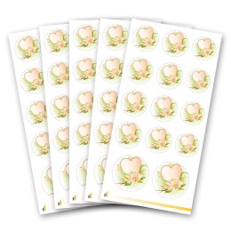 Hojas de pegatinas CORAZON CON ROSAS DE AGUA - 5 hojas con 70 pegatinas Pegatinas, Motivo de flores, Paper-Media