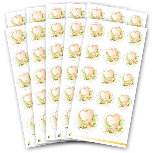 Sticker-Sheet HEART WITH WATER ROSES - 10 sheets with 140 stickers Sticker, Flowers motif, Paper-Media