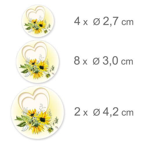 COEUR AVEC DES TOURNESOLS Stickerbögen Motif de fleurs "SIMPLE" , DIN LONG (105x210 mm), SBDL-205