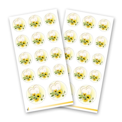 Sticker-Sheet HEART WITH SUNFLOWERS - 2 sheets with 28 stickers Sticker, Flowers motif, Paper-Media