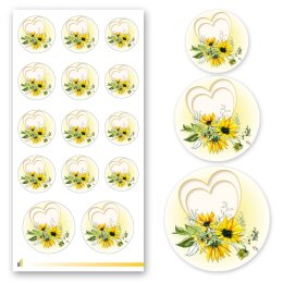 2 Stickerbögen mit 28 Sticker HERZ MIT SONNENBLUMEN | Besondere Anlässe | Bunte Sticker-Bögen! Ideal zum Bekleben von Briefumschlägen, Terminplanern, Geschenken, Blumensträußen und Glas! | Paper-Media
