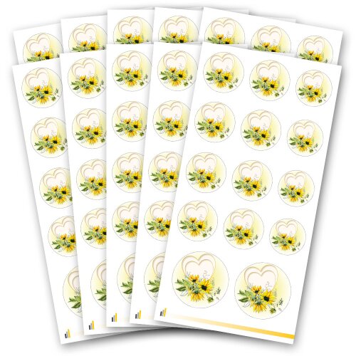 Hojas de pegatinas CORAZON CON GIRASOLES - 10 hojas con 140 pegatinas Pegatinas, Motivo de flores, Paper-Media