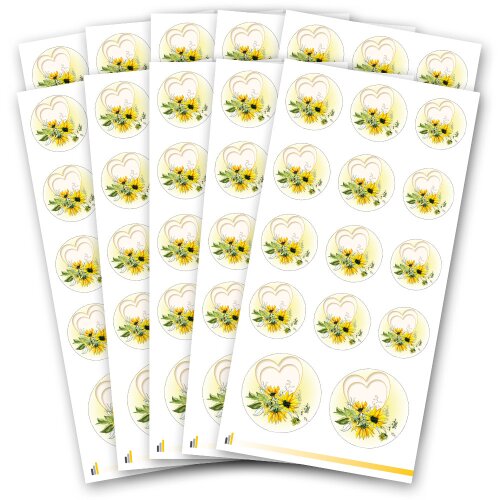 Stickerbögen HERZ MIT SONNENBLUMEN - 10 Bögen mit 140 Sticker Aufkleber & Sticker, Blumenmotiv, Paper-Media