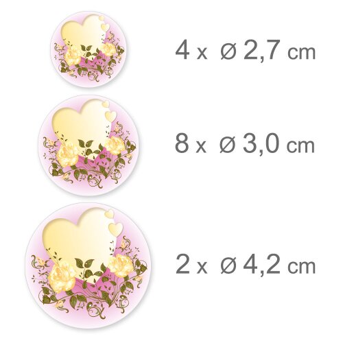 HEART WITH YELLOW ROSES Stickerbögen Flowers motif "SIMPLE" , DIN LONG (105x210 mm), SBDL-206