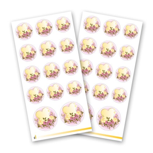 Sticker-Sheet HEART WITH YELLOW ROSES - 2 sheets with 28 stickers Sticker, Flowers motif, Paper-Media