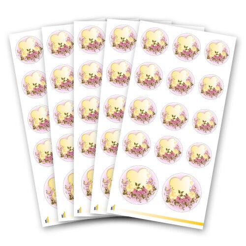 Sticker-Sheet HEART WITH YELLOW ROSES - 5 sheets with 70 stickers Sticker, Flowers motif, Paper-Media