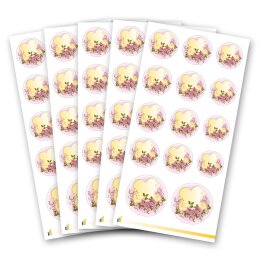 Sticker-Sheet HEART WITH YELLOW ROSES - 5 sheets with 70...