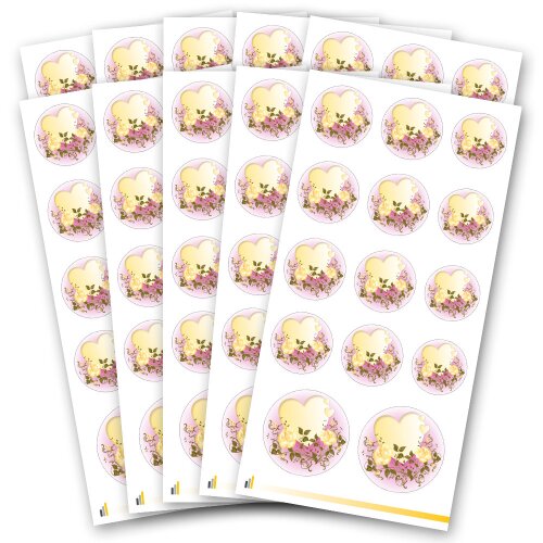 Sticker-Sheet HEART WITH YELLOW ROSES - 10 sheets with 140 stickers Sticker, Flowers motif, Paper-Media