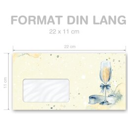 25 patterned envelopes CHAMPAGNE RECEPTION in standard DIN long format (with windows)