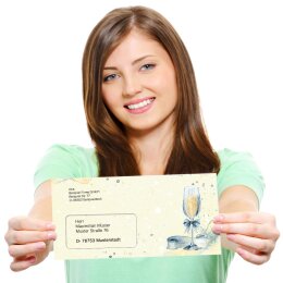 25 patterned envelopes CHAMPAGNE RECEPTION in standard DIN long format (with windows)