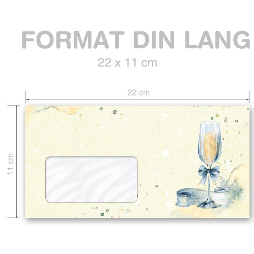 Briefumschläge SEKTEMPFANG - 100 Stück DIN LANG (mit Fenster)