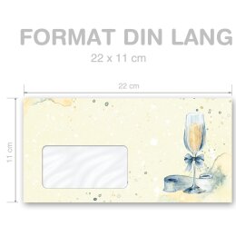 100 buste da lettera decorate CHAMPAGNE RECEPTION - DIN LANG (con finestra)