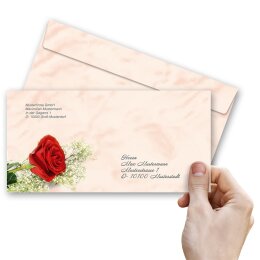ROTE ROSE Briefumschläge Rosenmotiv CLASSIC 25 Briefumschläge (ohne Fenster), DIN LANG (220x110 mm), DLOF-8133-25
