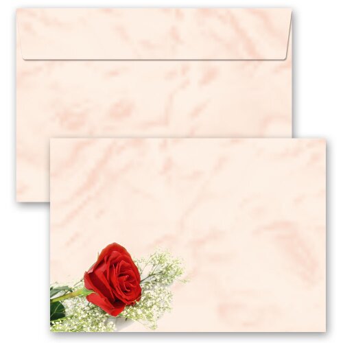 Briefumschläge ROTE ROSE - 10 Stück C6 (ohne Fenster) Blumen & Blüten, Rosenmotiv, Paper-Media