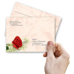 Enveloppes de motif Fleurs & Pétales, ROSE ROUGE 10 enveloppes - DIN C6 (162x114 mm) | Auto-adhésif | Commander en ligne! | Paper-Media