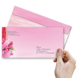 25 patterned envelopes TULIPS-BOX in standard DIN long format (windowless)