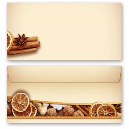 25 patterned envelopes CHRISTMAS NUTS AND ORANGES in standard DIN long format (windowless)