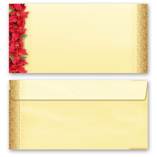 25 patterned envelopes RED CHRISTMAS STARS in standard DIN long format (windowless)