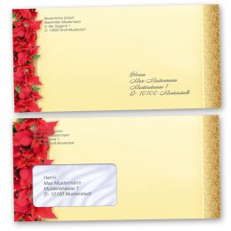 25 patterned envelopes RED CHRISTMAS STARS in standard DIN long format (windowless)