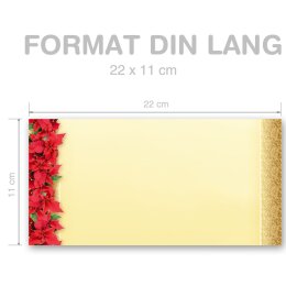 25 enveloppes à motifs au format DIN LONG - ÉTOILE DE NOËL ROUGE (sans fenêtre)
