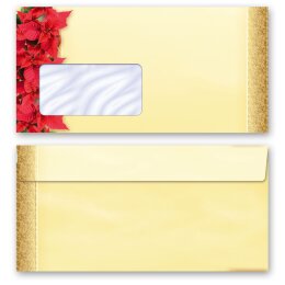 25 enveloppes à motifs au format DIN LONG - ÉTOILE DE NOËL ROUGE (avec fenêtre)