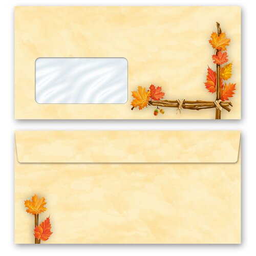 25 patterned envelopes GOLDEN AUTUMN in standard DIN long format (with windows)