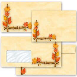 25 patterned envelopes GOLDEN AUTUMN in standard DIN long format (with windows)