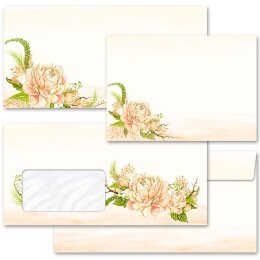 50 passende Briefumschläge DIN LANG mit Fenster Paper-Media Motivpapier Briefpapier Sets PFINGSTROSEN Blumen & Blüten Rosenmotiv 50 Blatt Briefpapier