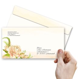 25 patterned envelopes PEONIES in standard DIN long format (windowless)