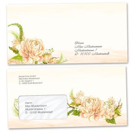 Enveloppes de motif Fleurs & Pétales, PIVOINES 25 enveloppes (sans fenêtre) - DIN LANG (220x110 mm) | Auto-adhésif | Commander en ligne! | Paper-Media