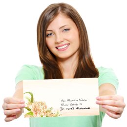 100 patterned envelopes PEONIES in standard DIN long format (windowless)