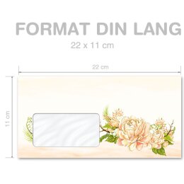 PEONIES Briefumschläge Rose motif CLASSIC 10 envelopes (with window), DIN LONG (220x110 mm), DLMF-8361-10