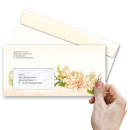 10 patterned envelopes PEONIES in standard DIN long format (with windows)