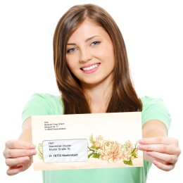 10 patterned envelopes PEONIES in standard DIN long format (with windows)