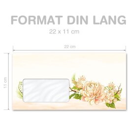 PEONIES Briefumschläge Rose motif CLASSIC 100 envelopes (with window), DIN LONG (220x110 mm), DLMF-8361-100
